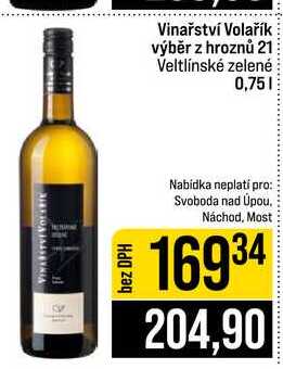Vinařství Volařík výběr z hroznů 21 Veltlínské zelené 0,75l