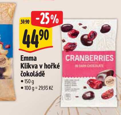   Emma Klikva v hořké čokoládě 150 g 