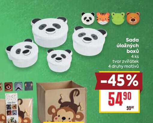 Sada úložných boxů 4 ks tvar zvířátek 4 druhy motivů