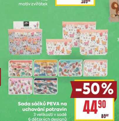 Sada sáčků PEVA na uchování potravin 3 velikosti v sadě 6 dětských designu