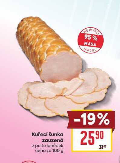 Kuřecí šunka zauzená z pultu lahůdek cena za 100 g
