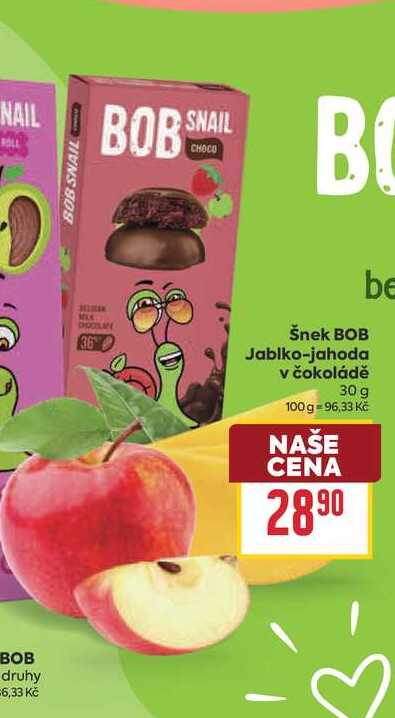 Šnek BOB Jablko-jahoda v čokoládě 30 g