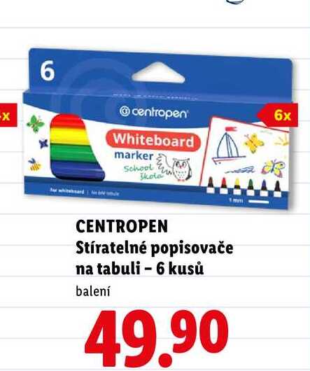 CENTROPEN Stíratelné popisovače na tabuli - 6 kusů 