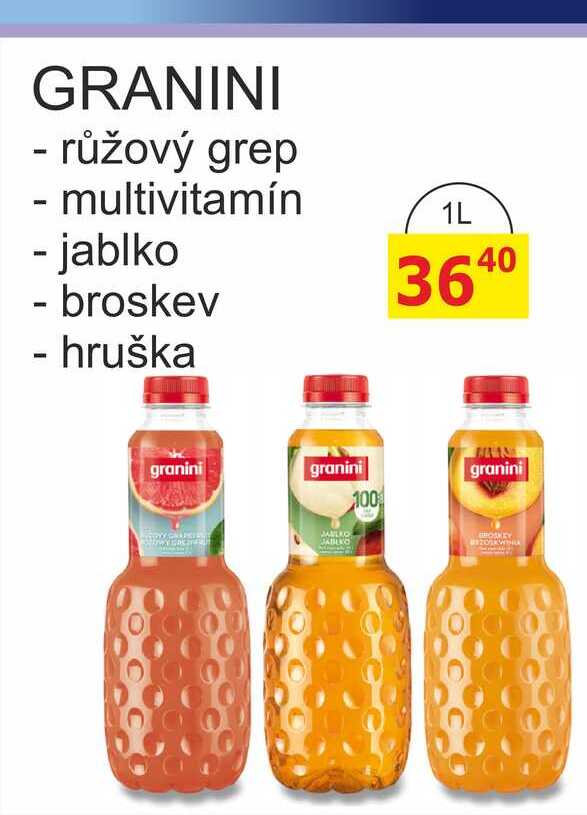 GRANINI růžový grep, multivitamín, jablko, broskev, hruška 1L