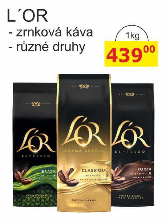 L'OR - zrnková káva, různé druhy 1kg