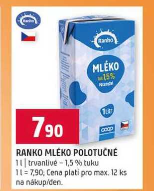 RANKO MLÉKO POLOTUČNÉ 1l