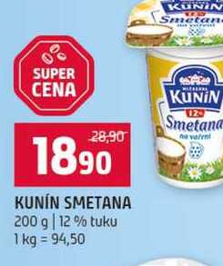 KUNIN SMETANA 200 g 12% tuku v akci