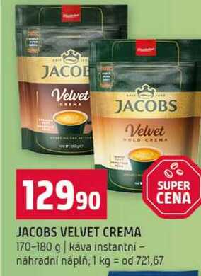 JACOBS VELVET CREMA 170-180 g káva instantni náhradní náplň