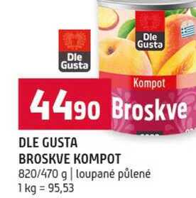 DLE GUSTA BROSKVE KOMPOT 820/470 g loupané půlené