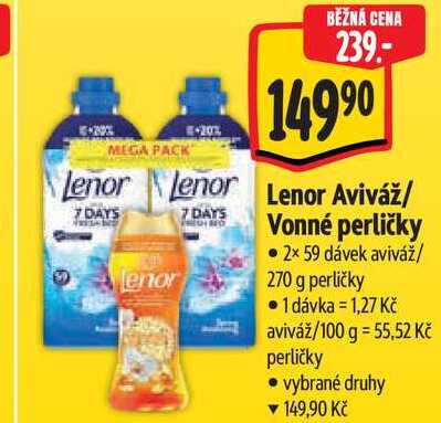 Lenor Aviváž/Vonné perličky, 2x 59 dávek aviváž/270 g perličky