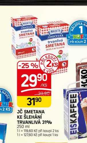 JČ SMETANA KE ŠLEHÁNÍ TRVANLIVÁ 31% 250 ml 