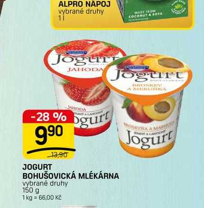 JOGURT BOHUŠOVICKÁ MLÉKÁRNA vybrané druhy 150 g
