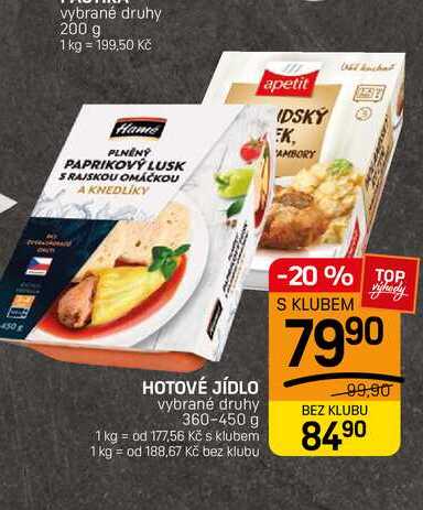 HOTOVÉ JÍDLO vybrané druhy 360-450 g
