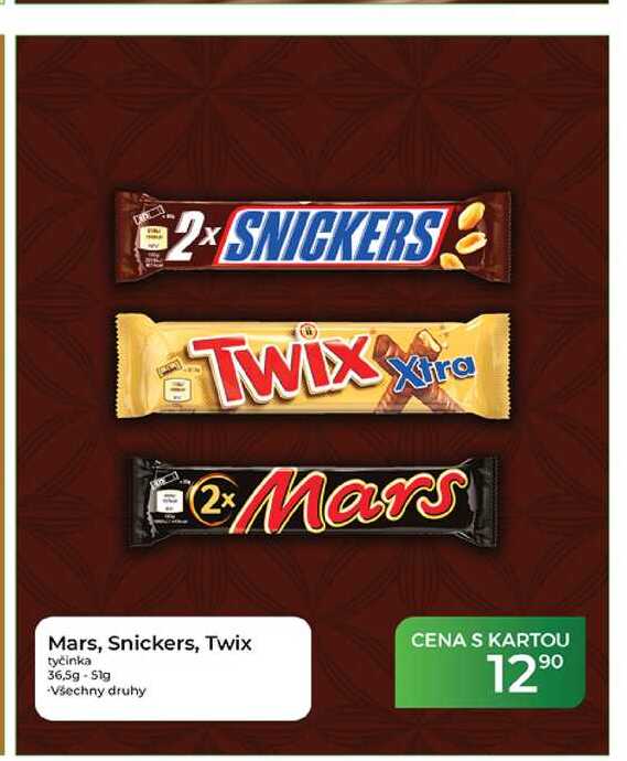 Mars, Snickers, Twix tyčinka 36,5g-51g