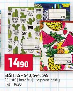 SEŠIT A5-540,544, 545 40 listů bezdřevý vybrané druhy 