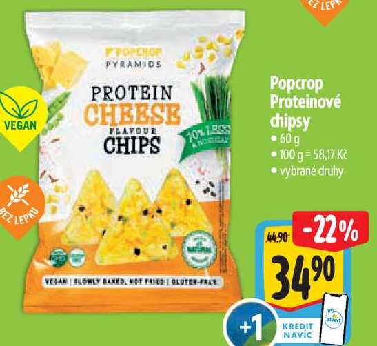 Popcrop Proteinové chipsy, 60 g  