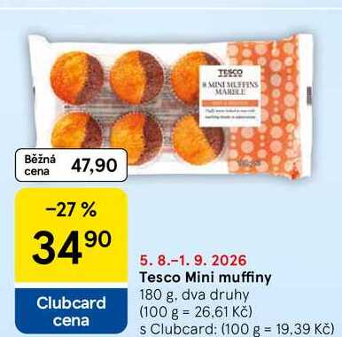 Tesco Mini muffiny, 180 g. dva druhy