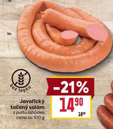 Javořický točený salám z pultu lahůdek cena za 100 g