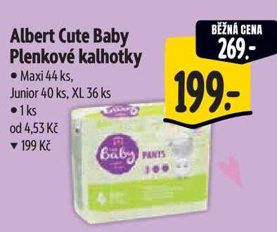 Albert Cute Baby Plenkové kalhotky, Maxi 44 ks, Junior 40 ks, XL 36 ks • 1 ks