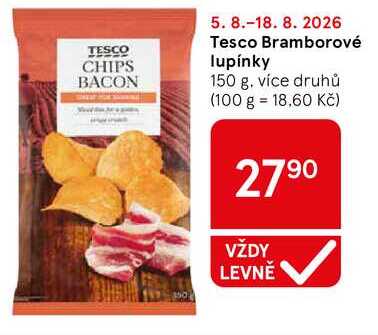 Tesco Bramborové lupínky, 150 g, více druhů 
