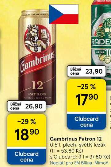 Gambrinus Patron 12, 0.5 l, plech, světlý ležák 