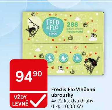 Fred & Flo Vlhčené ubrousky, 4x 72 ks, dva druhy
