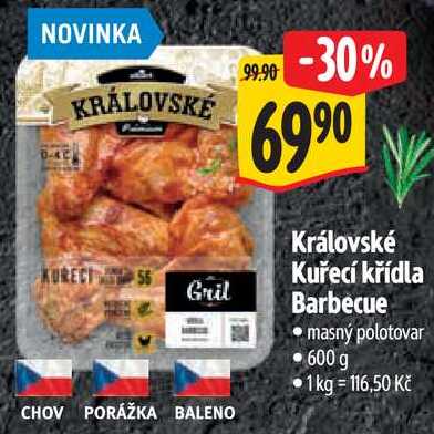 Královské Kuřecí křídla Barbecue, 600 g