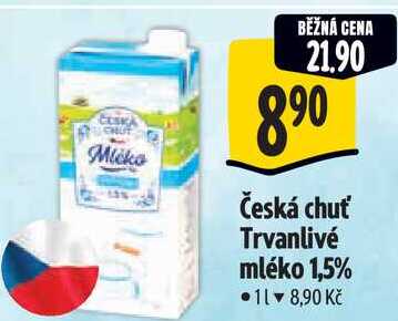 Česká chuť Trvanlivé mléko 1,5%, 1 l v akci
