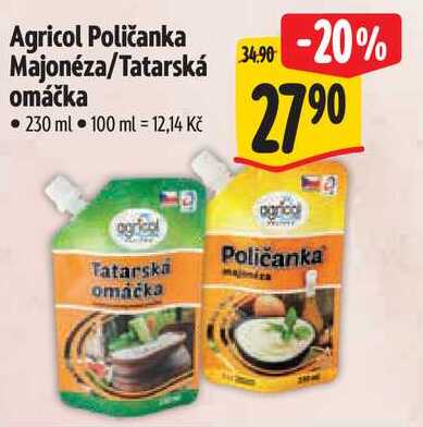 Agricol Poličanka Majonéza/Tatarská omáčka, 230 ml