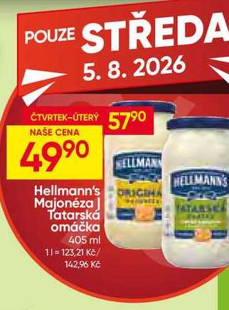 Hellmann's majonéza, tatarská omáčka 405ml, vybrané druhy