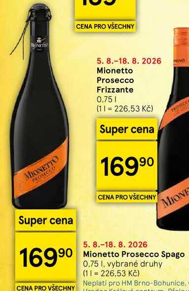 Mionetto Prosecco Spago, 0,75 I, vybrané druhy