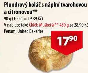 Plundrový koláč s náplní tvarohovou a citronovou, 90 g