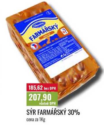 SÝR FARMÁŘSKÝ 30%, cena za 1Kg 