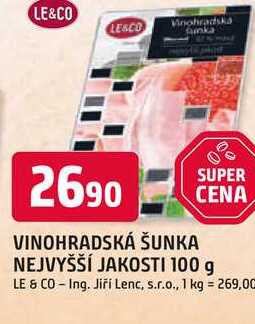 LE&CO VINOHRADSKÁ ŠUNKA NEJVYŠŠÍ JAKOSTI 100 g