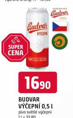 BUDVAR Pivo světlé výčepní 0,5l 0.5l plech