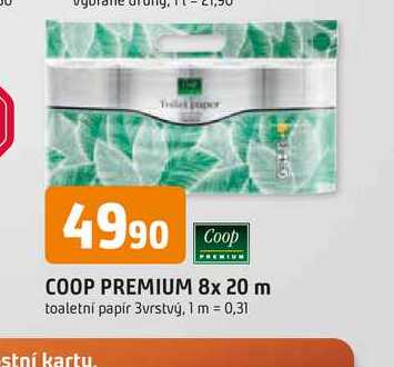 COOP PREMIUM 8x 20 m toaletní papír 3vrstvý