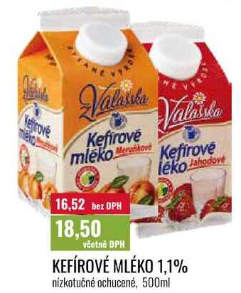 KEFÍROVÉ MLÉKO 1,1%, nízkotučné ochucené, 500ml 