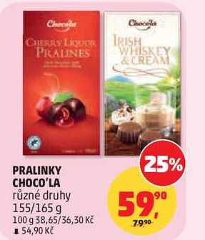 PRALINKY CHOCO'LA různé druhy, 155/165 g 