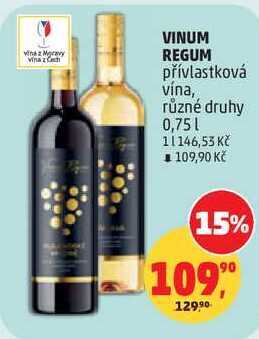 VINUM REGUM přívlastková vína, různé druhy, 0,75 l