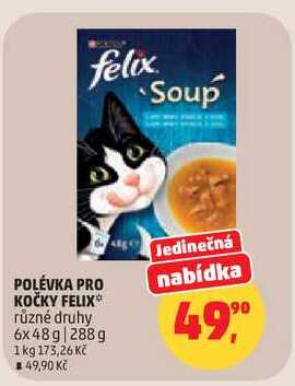 POLÉVKA PRO KOČKY FELIX různé druhy, 6x48g, 288 g