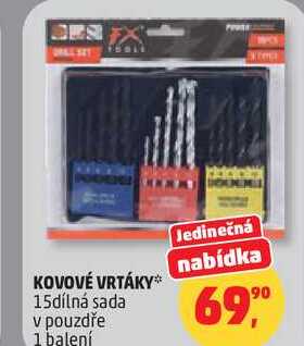 KOVOVÉ VRTÁKY 15dílná sada v pouzdře, 1 balení