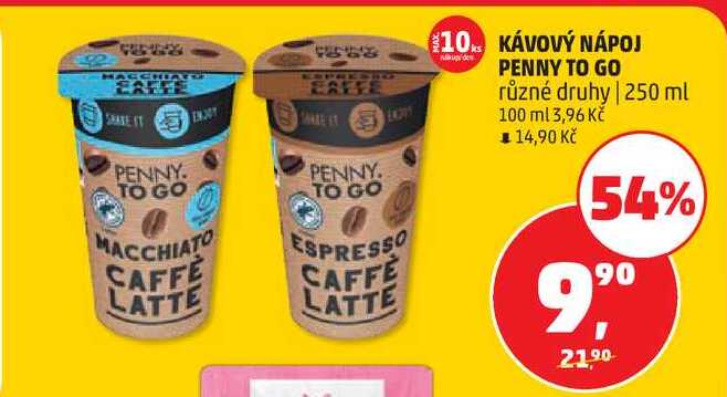 KÁVOVÝ NÁPOJ PENNY TO GO různé druhy, 250 ml