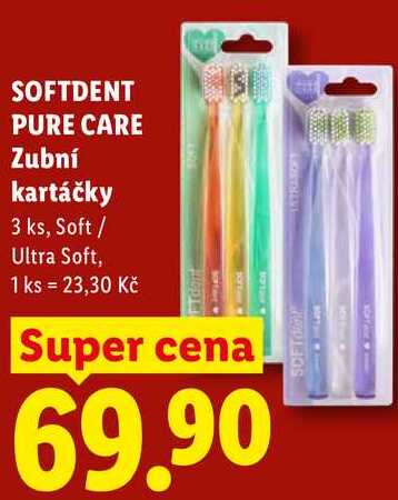 SOFTDENT PURE CARE Zubní kartáčky, 3 ks
