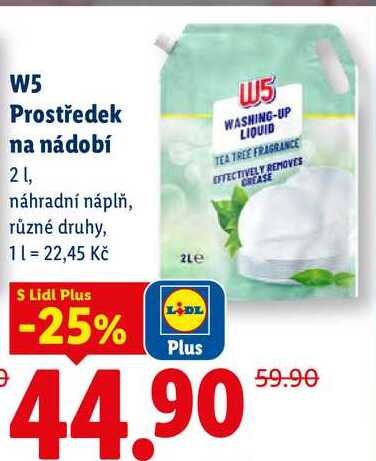 W5 Prostředek na nádobí, 2 l