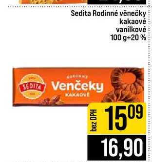 Sedita Rodinné věnečky kakaové vanilkové 100 g+20% 