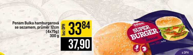 Penam Bulka hamburgerová se sezamem, průměr 12cm (4x75g) 300 g 