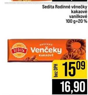 Sedita Rodinné věnečky kakaové vanilkové 100 g+20% 