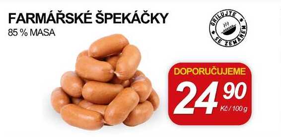 FARMÁŘSKÉ ŠPEKÁČKY 85 % masa, 100 g 