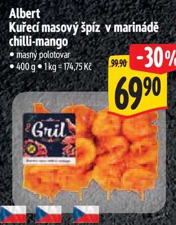 Albert Kuřecí masový špíz v marinádě chilli-mango, 400 g