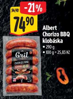 Albert Chorizo BBQ klobáska, 290 g